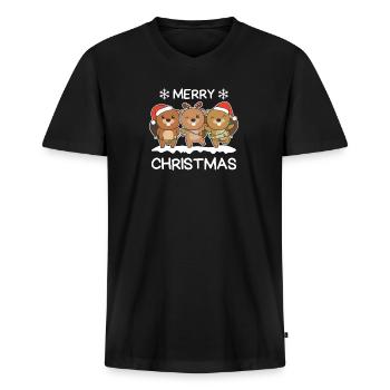 Frohe Weihnachten Biber Heiligabend Bibern - Männer Premium Bio T-Shirt mit V-Ausschnitt - Schwarz - Vorne - Nico (187cm)