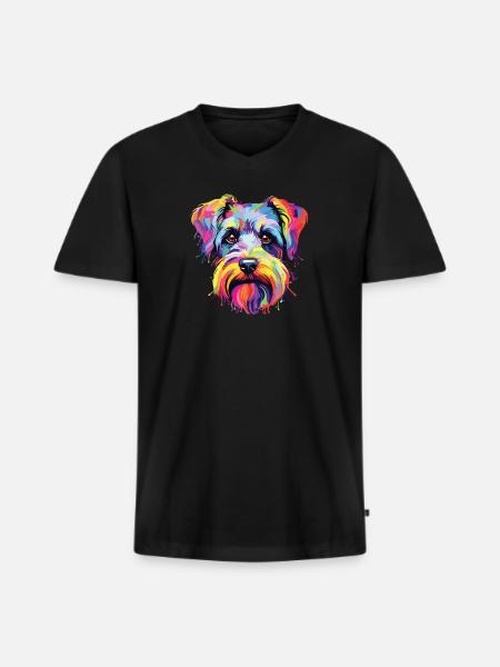 Akvarell Färgglada Dvärgschnauzer - Ekologisk premium-T-shirt med V-ringning herr - svart
