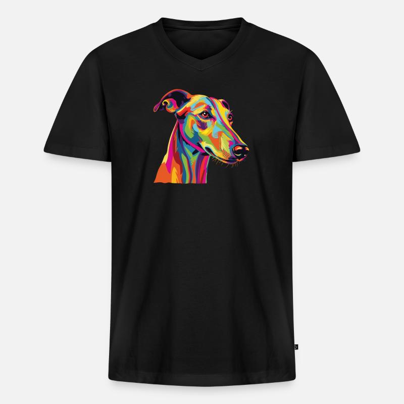 Wasserfarben Farbenfroher Greyhound - Männer Premium Bio T-Shirt mit V-Ausschnitt - Schwarz