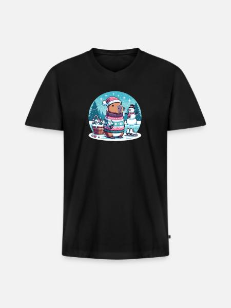 Noël festif Capybara d’hiver - T-shirt encolure en V Premium bio Homme - noir