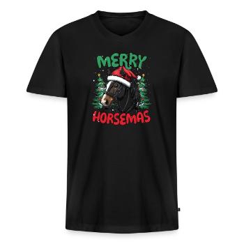 Glædelige heste sjove heste jul - Premium økologisk T-shirt med V-hals til mænd - sort - Foran - Nico (187cm)
