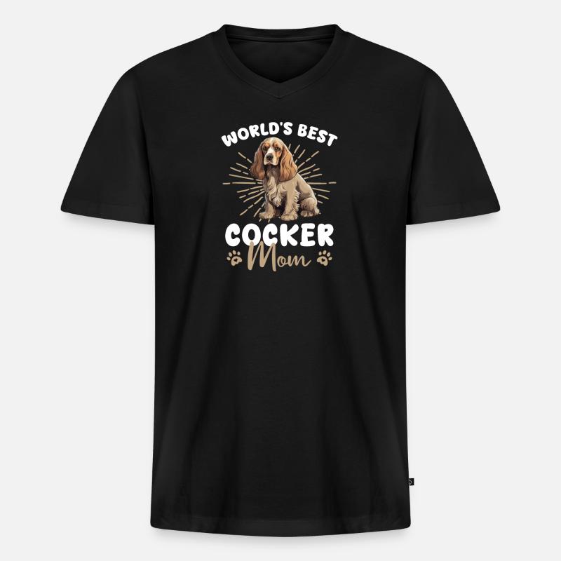 Cocker anglais Cocker Spaniel Groovy Cocker Mom - T-shirt encolure en V Premium bio Homme - noir