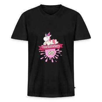 50 Jahre, Runder 50. Geburtstag Einhorn T-Shirt Ge - Männer Premium Bio T-Shirt mit V-Ausschnitt - Schwarz - Vorne - Nico (187cm)