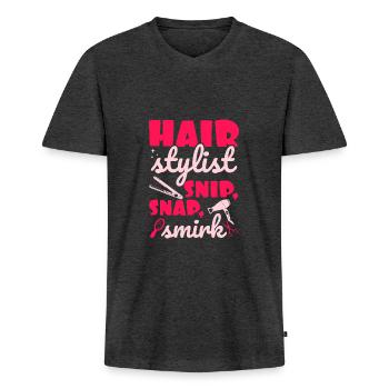 Frisörin Haarstylist Friseursalon Barber Friseurim - Männer Premium Bio T-Shirt mit V-Ausschnitt - Anthrazit meliert - Vorne - Nico (187cm)