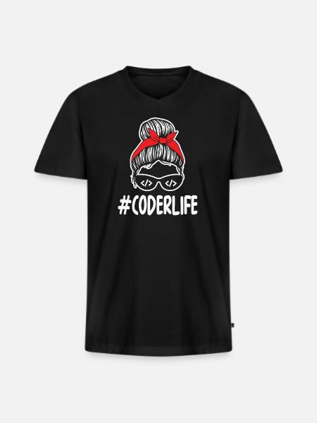 Mom Coding Mother Woman Coderlife - Men's Premium Organic T-shirt with V-neck - black