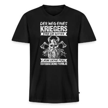 Wikinger Kämpfer Familie Krieger Spruch Götter Lie - Männer Premium Bio T-Shirt mit V-Ausschnitt - Schwarz - Vorne - Nico (187cm)
