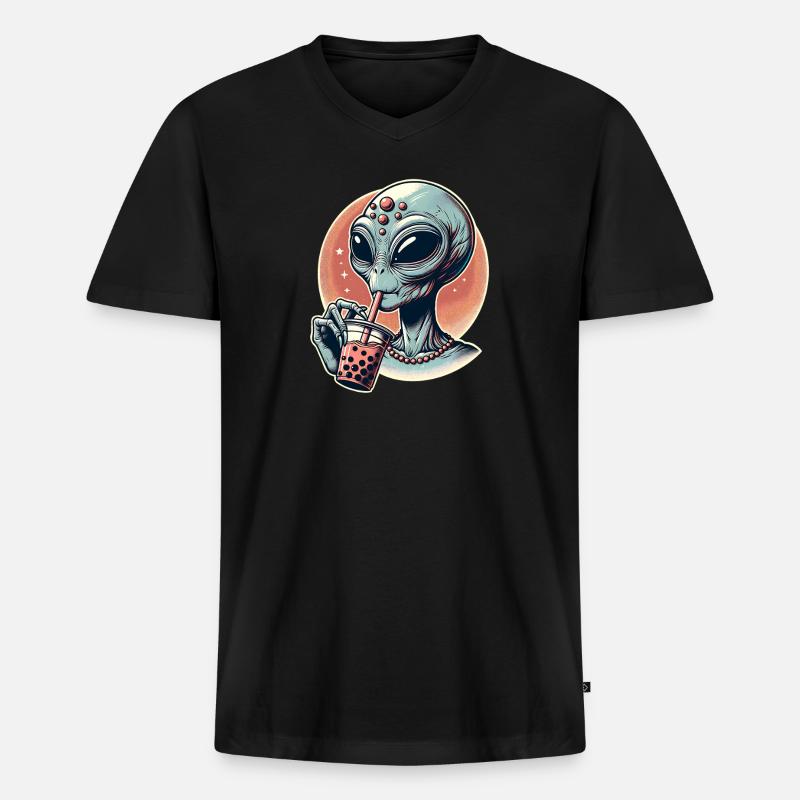 Alien Bubble Tea - Männer Premium Bio T-Shirt mit V-Ausschnitt - Schwarz