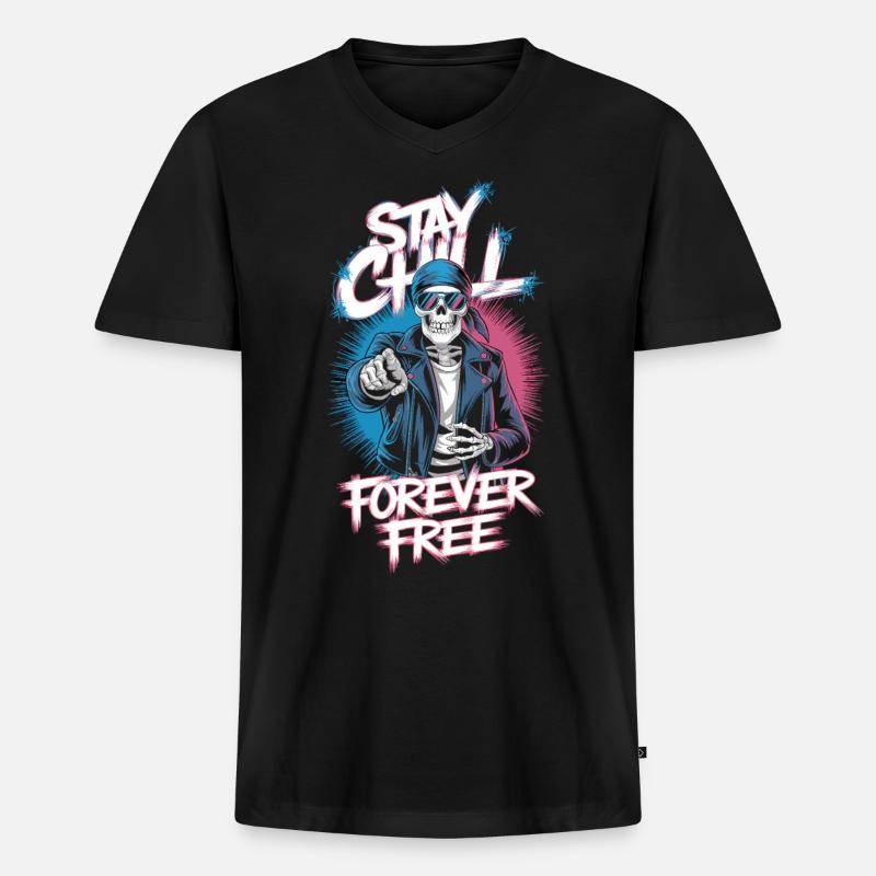 Bleib locker, sei frei - Männer Premium Bio T-Shirt mit V-Ausschnitt - Schwarz