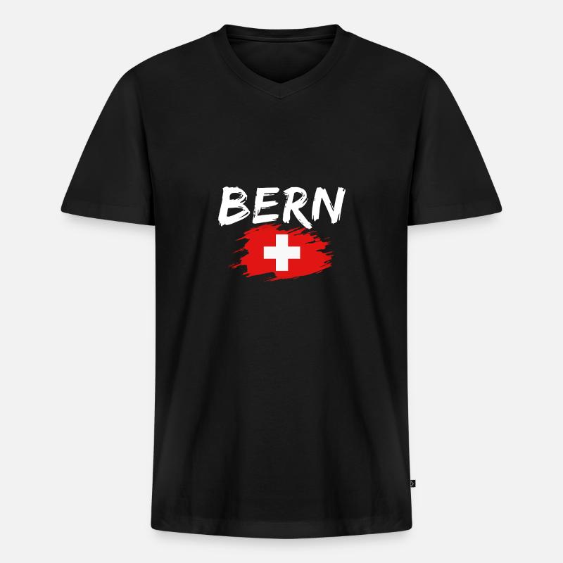 Bern Schweiz Flagge - Männer Premium Bio T-Shirt mit V-Ausschnitt - Schwarz