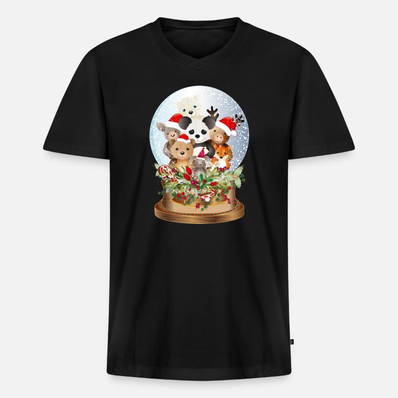 schöne nostalgische Schneekugel mit Kuscheltiere - Männer Premium Bio T-Shirt mit V-Ausschnitt - Schwarz