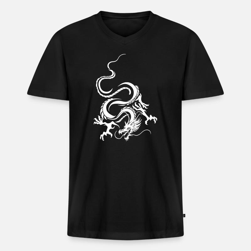 Weißer Drache Komplizierte Grafik - Männer Premium Bio T-Shirt mit V-Ausschnitt - Schwarz