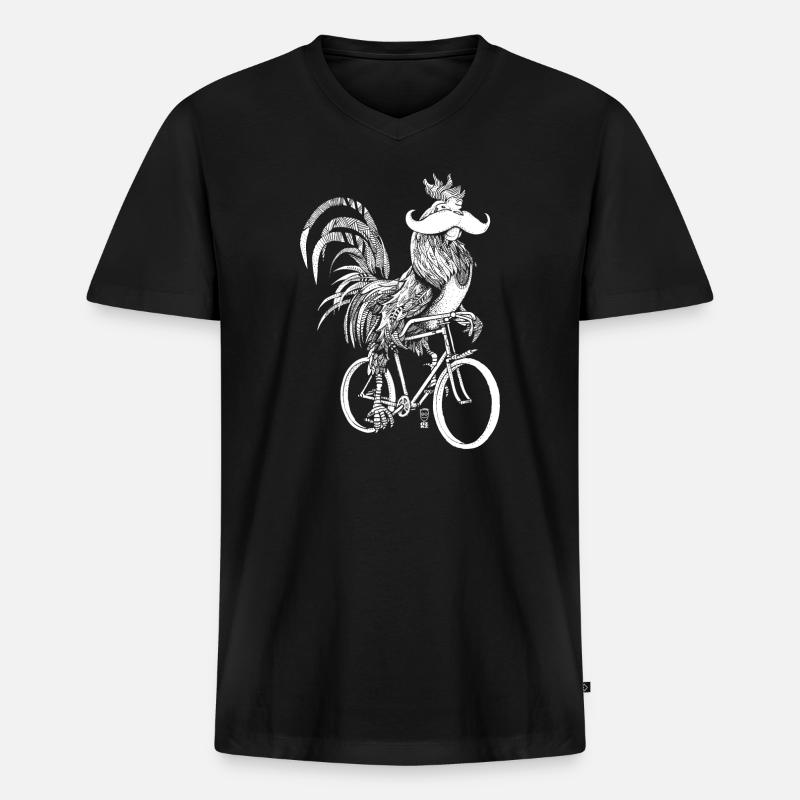 Rooster & Bicycles - weiße Version - Männer Premium Bio T-Shirt mit V-Ausschnitt - Schwarz