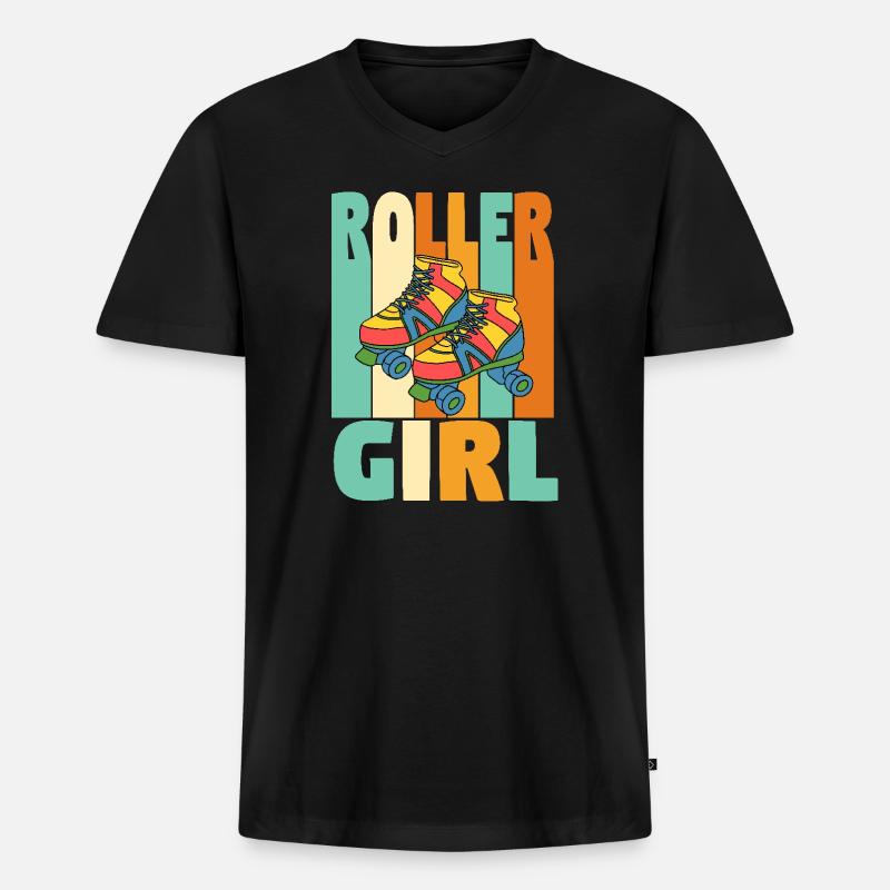 Retro Roller Mädchen - Männer Premium Bio T-Shirt mit V-Ausschnitt - Schwarz
