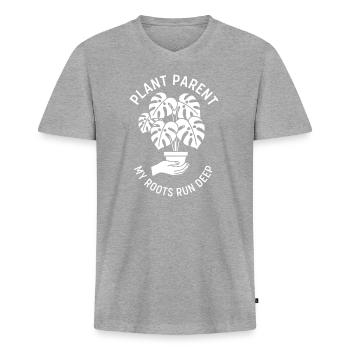 Plante Monstera Parents Plant Jungle Urbaine - T-shirt encolure en V Premium bio Homme - gris chiné - Devant