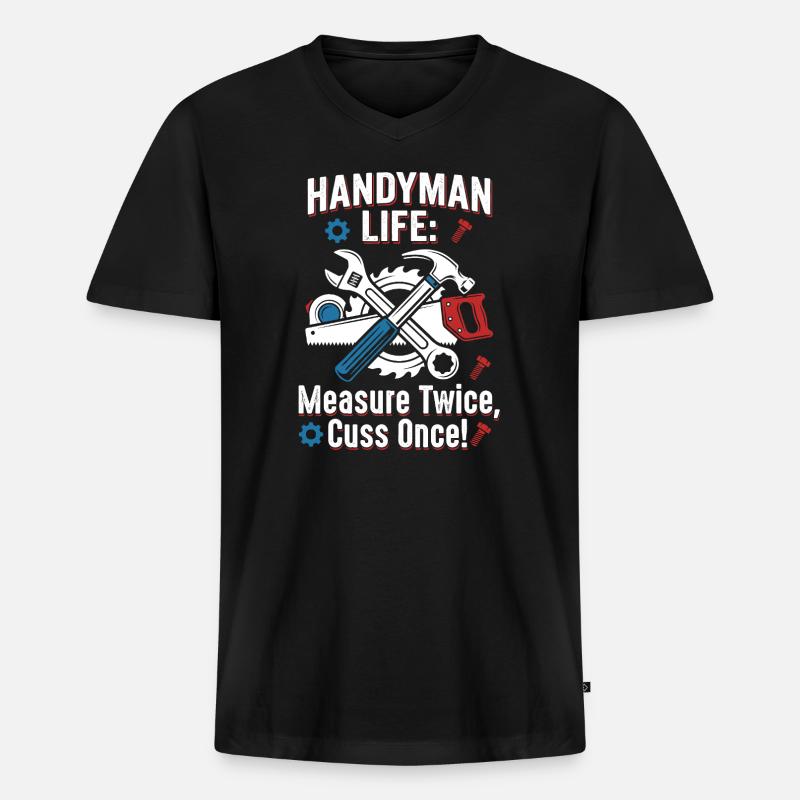 Handwerkerleben: Maß zwei Mal - Männer Premium Bio T-Shirt mit V-Ausschnitt - Schwarz