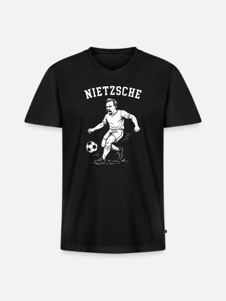 Nietzsche playing football - Men's Premium Organic T-shirt with V-neck - black