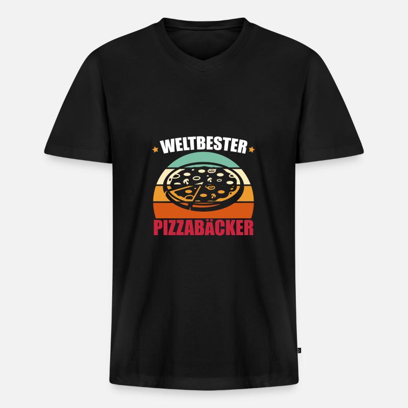 Weltbester Pizzabäcker - Männer Premium Bio T-Shirt mit V-Ausschnitt - Schwarz