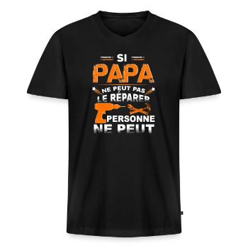 si papa ne peut pas le re parer personne ne peut t - T-shirt encolure en V Premium bio Homme - noir - Devant - Nico (187cm)