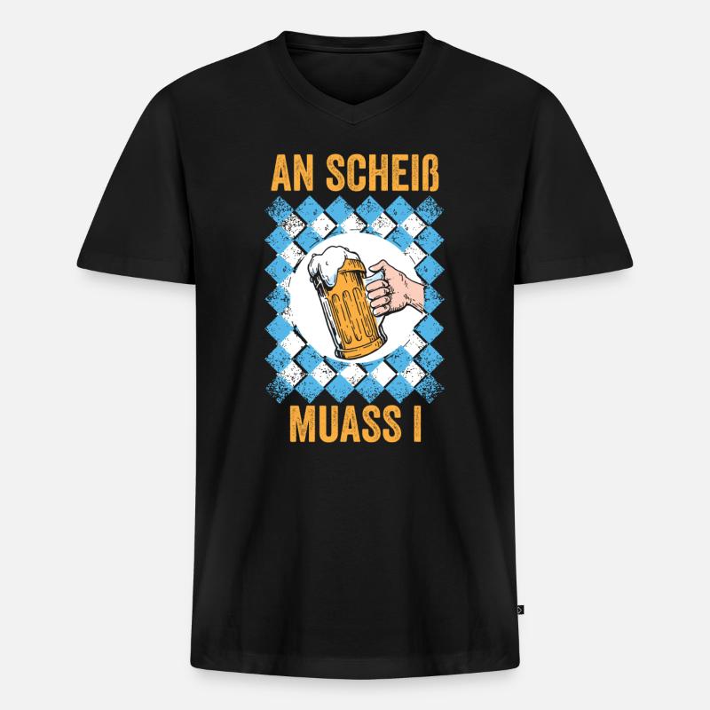 Trachten München Dirndl - Männer Premium Bio T-Shirt mit V-Ausschnitt - Schwarz