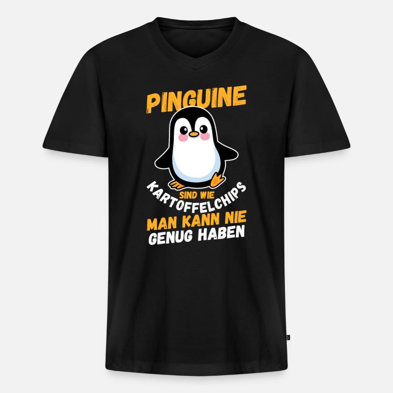 Pinguin - Männer Premium Bio T-Shirt mit V-Ausschnitt - Schwarz