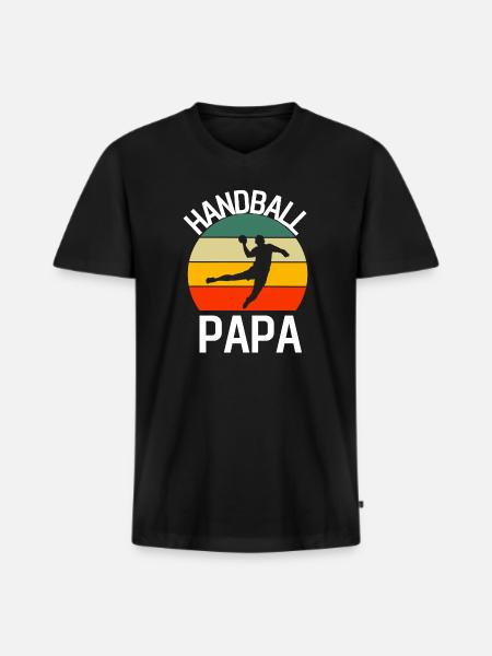 Retro Handball Papa - Männer Premium Bio T-Shirt mit V-Ausschnitt - Schwarz