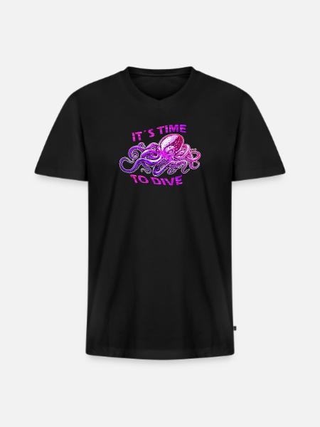 Octopus Diving Diver - Men's Premium Organic T-shirt with V-neck - black