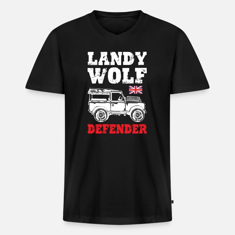 Landy Wolf Defender - Männer Premium Bio T-Shirt mit V-Ausschnitt - Schwarz