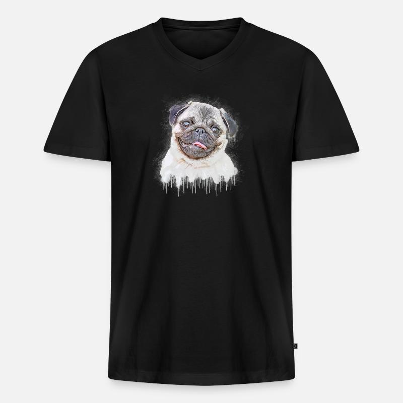Mops - Männer Premium Bio T-Shirt mit V-Ausschnitt - Schwarz