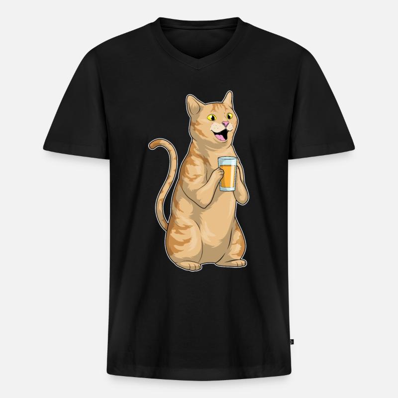 Katze Saft - Männer Premium Bio T-Shirt mit V-Ausschnitt - Schwarz