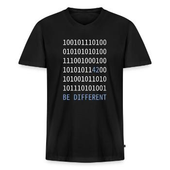 be different - Wie eine 42 im Binärcode - Männer Premium Bio T-Shirt mit V-Ausschnitt - Schwarz - Vorne - Nico (187cm)