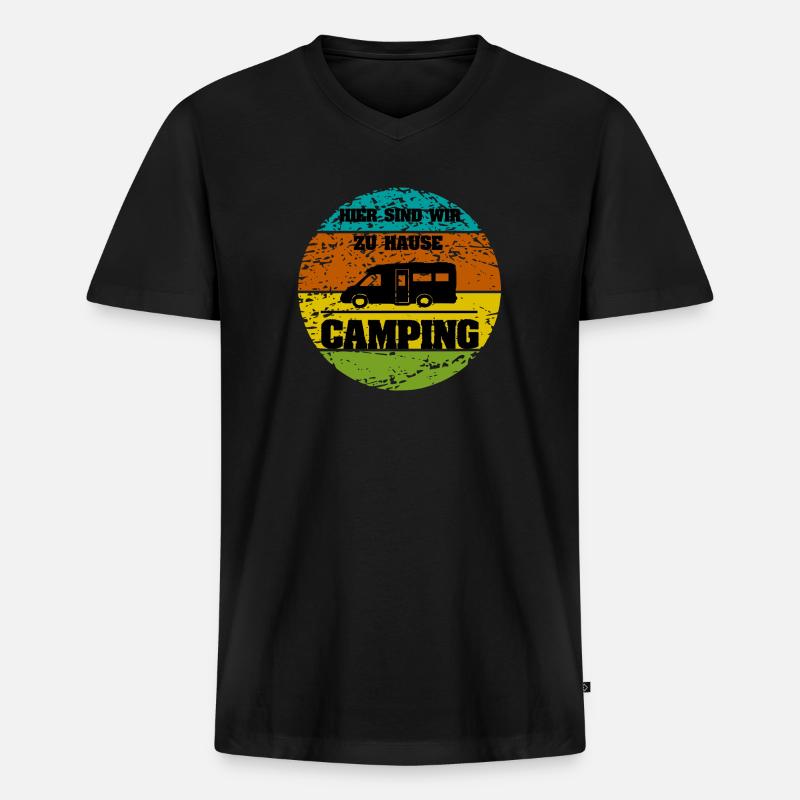 Camping - Männer Premium Bio T-Shirt mit V-Ausschnitt - Schwarz