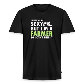 I Hate Being Sexy But I m A Farmer - Männer Premium Bio T-Shirt mit V-Ausschnitt - Schwarz - Vorne - Nico (187cm)
