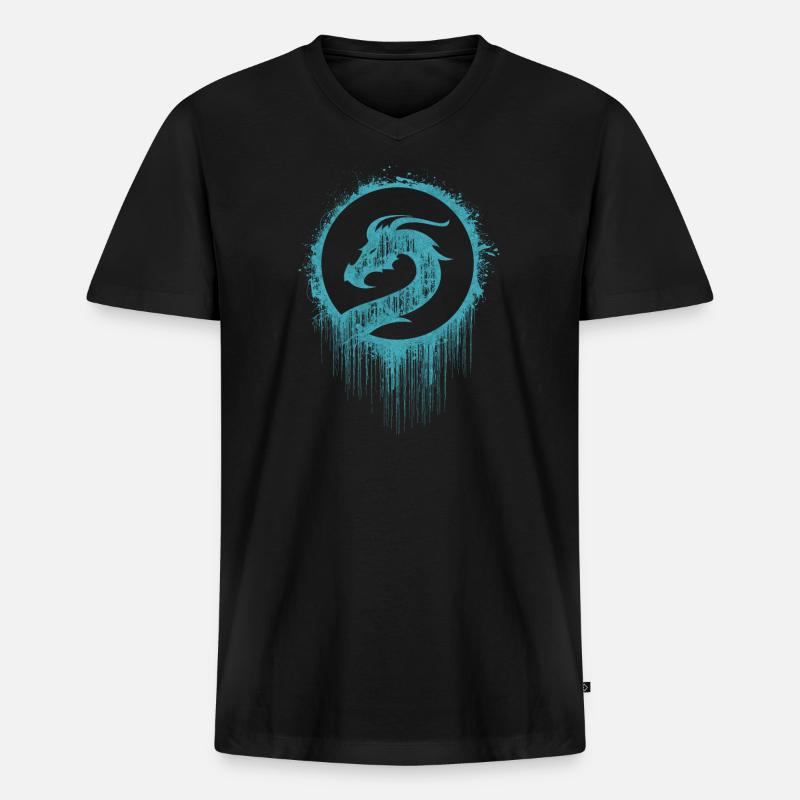 Tattoo Drache Wikinger - Männer Premium Bio T-Shirt mit V-Ausschnitt - Schwarz