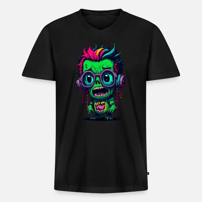 Bunter cooler Zombie - Männer Premium Bio T-Shirt mit V-Ausschnitt - Schwarz