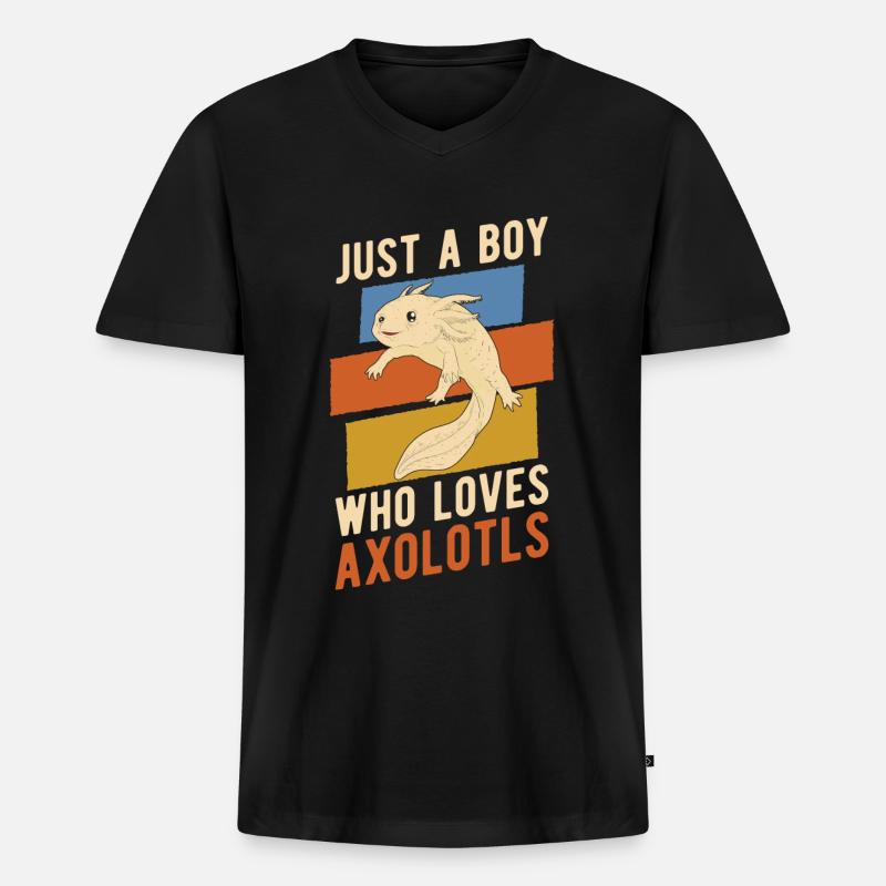 Axolotl - Männer Premium Bio T-Shirt mit V-Ausschnitt - Schwarz
