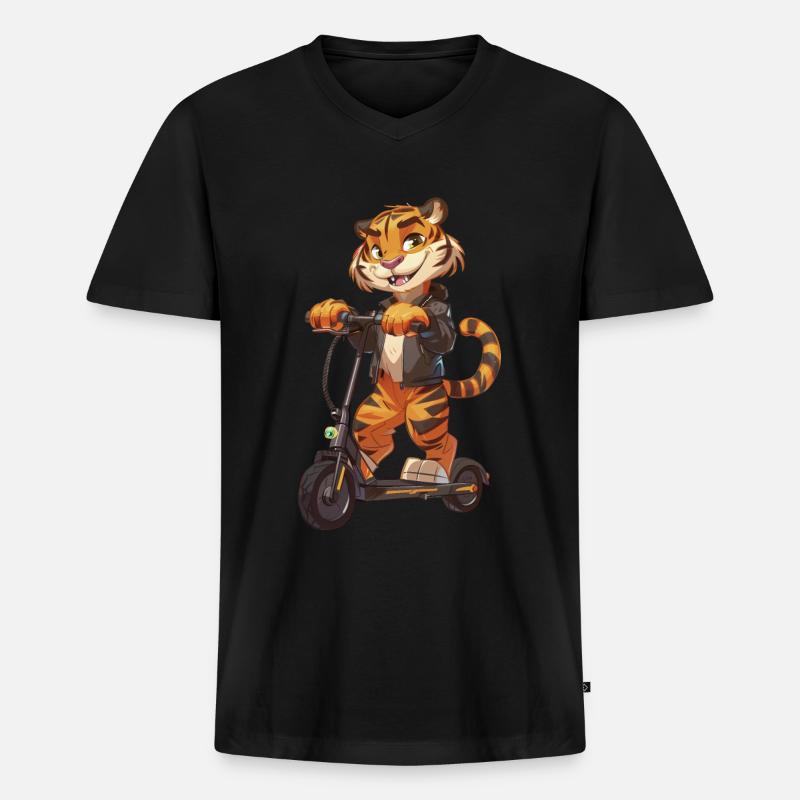Tiger Roller - Männer Premium Bio T-Shirt mit V-Ausschnitt - Schwarz