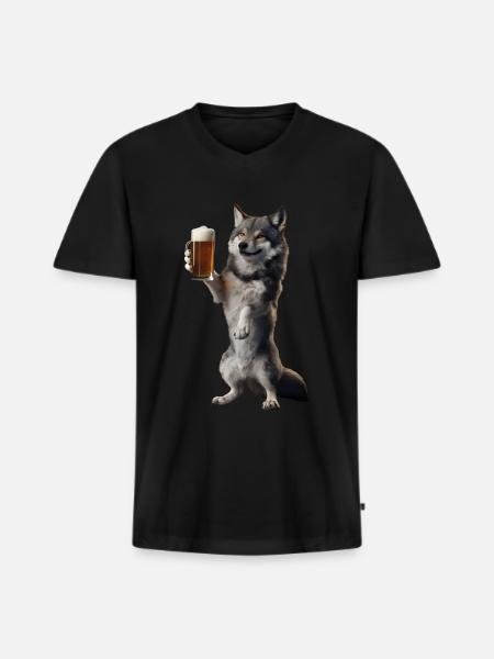 Wolf Bier - Männer Premium Bio T-Shirt mit V-Ausschnitt - Schwarz