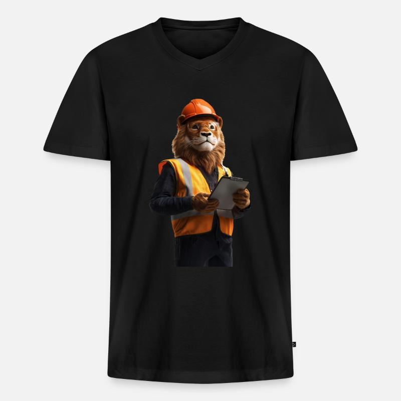 Löwe - Männer Premium Bio T-Shirt mit V-Ausschnitt - Schwarz