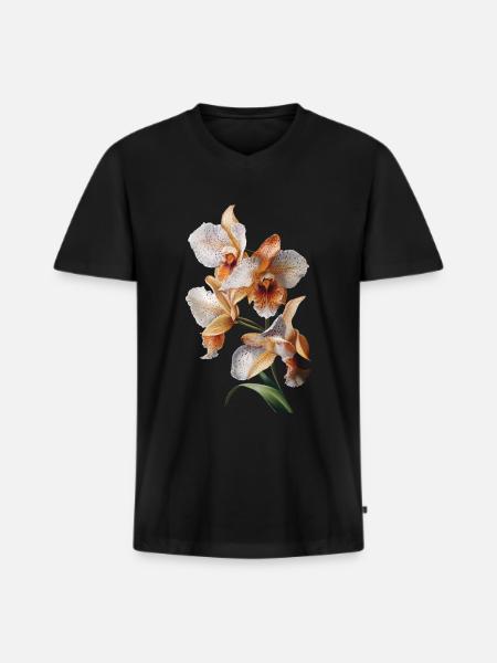 Orchidee - Männer Premium Bio T-Shirt mit V-Ausschnitt - Schwarz