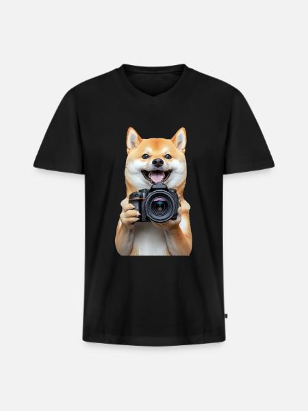Shiba Inu - Männer Premium Bio T-Shirt mit V-Ausschnitt - Schwarz