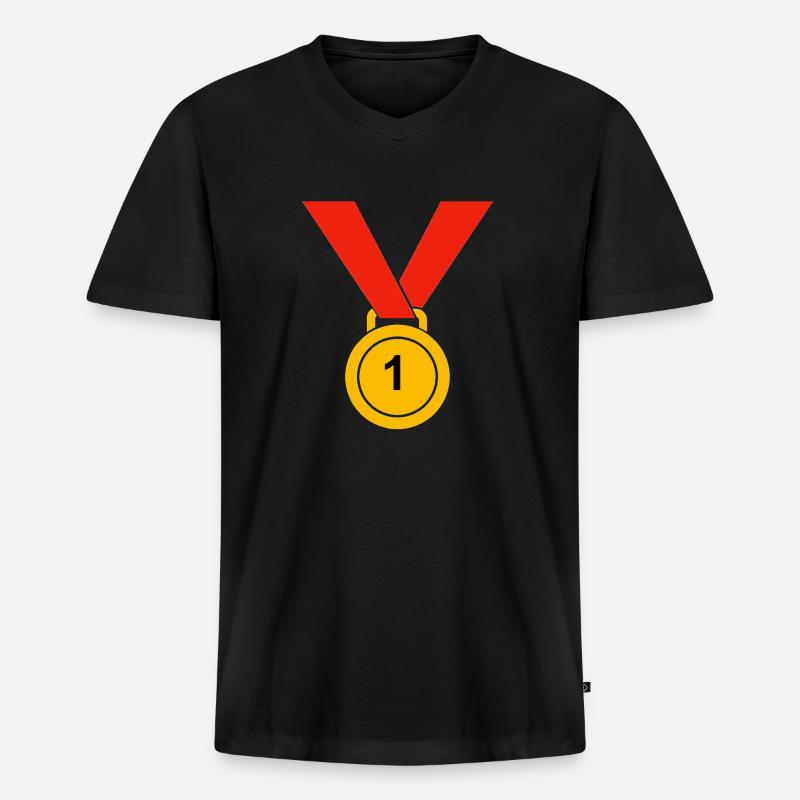 Medaille "1" - Männer Premium Bio T-Shirt mit V-Ausschnitt - Schwarz