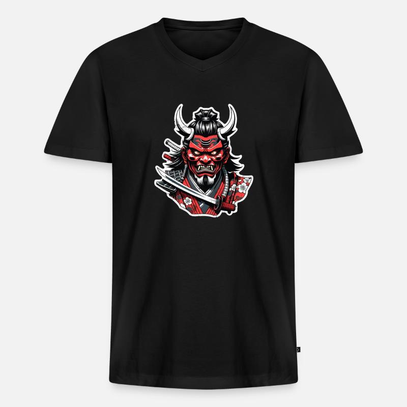 Samurai-Krieger - Japan - Dämon - Männer Premium Bio T-Shirt mit V-Ausschnitt - Schwarz
