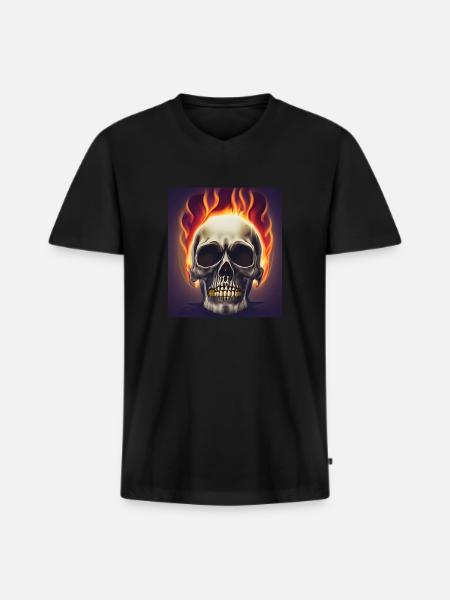 Skull fire - T-shirt encolure en V Premium bio Homme - noir