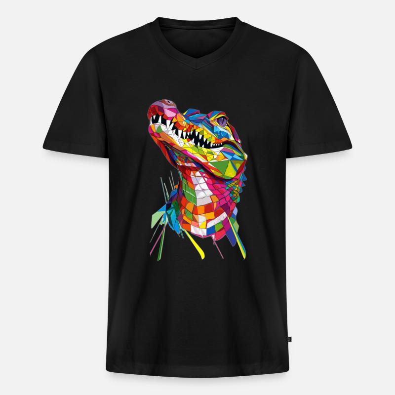 Krokodil - Männer Premium Bio T-Shirt mit V-Ausschnitt - Schwarz
