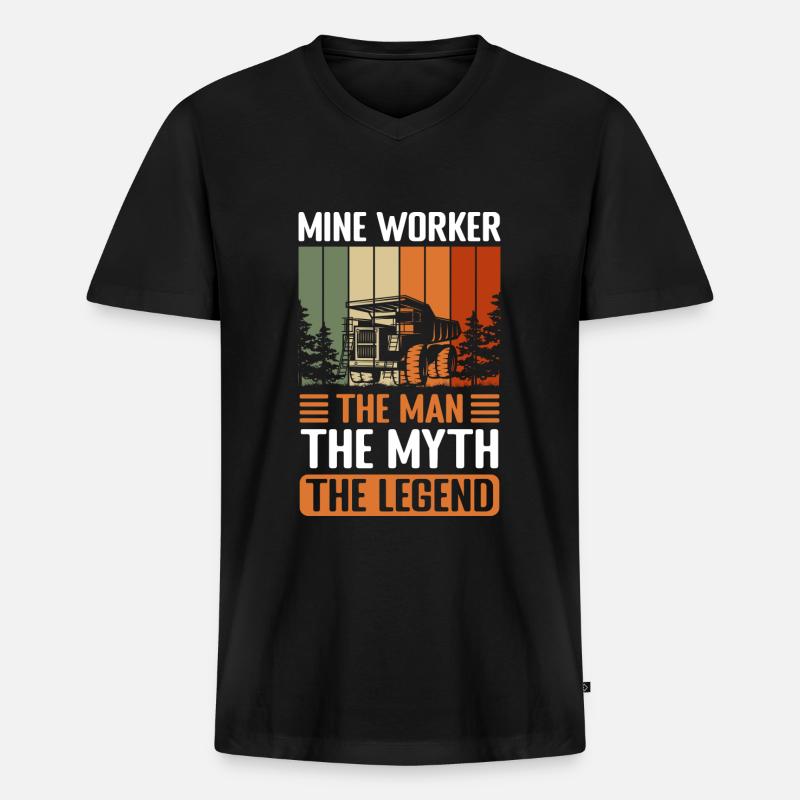 Bergmann Männer Minenarbeiter Helm - Männer Premium Bio T-Shirt mit V-Ausschnitt - Schwarz