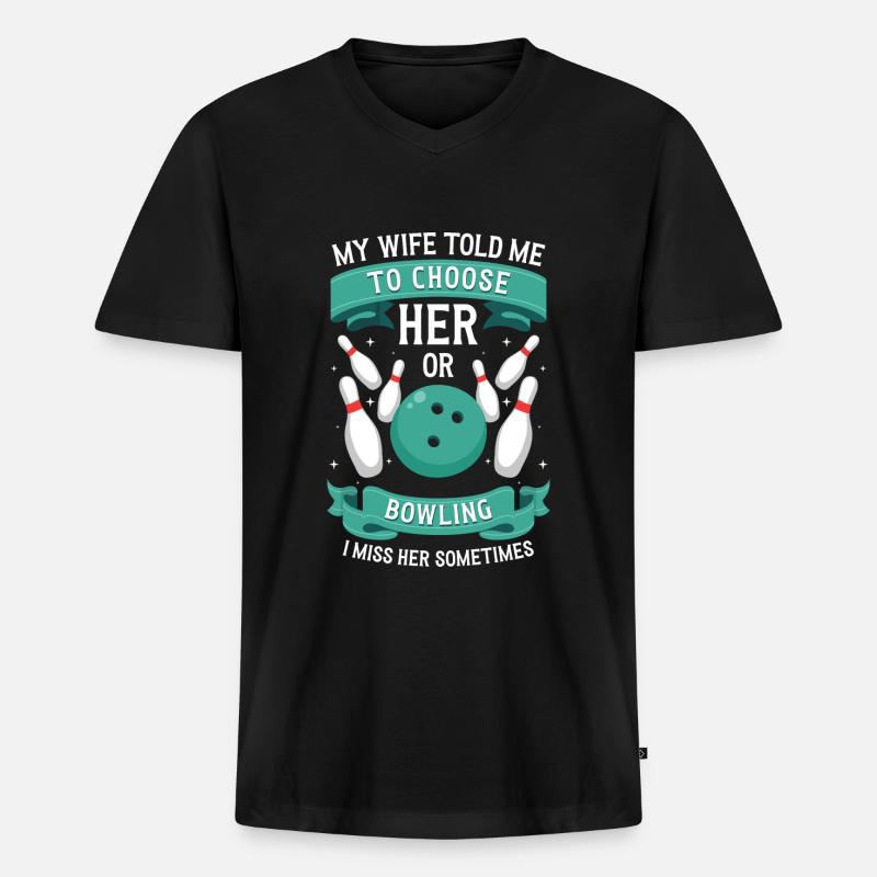 Bowling Spieler - Männer Premium Bio T-Shirt mit V-Ausschnitt - Schwarz