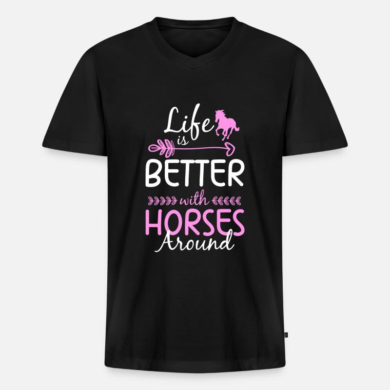 Pferde Pferdemädchen Pony - Männer Premium Bio T-Shirt mit V-Ausschnitt - Schwarz