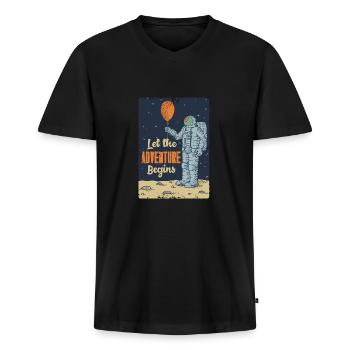 Let the Adventure L’idée de cadeau de Bégin - T-shirt encolure en V Premium bio Homme - noir - Devant - Nico (187cm)