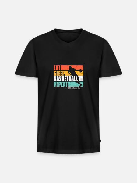 Manger Dormir Basketball Repeter. - T-shirt encolure en V Premium bio Homme - noir
