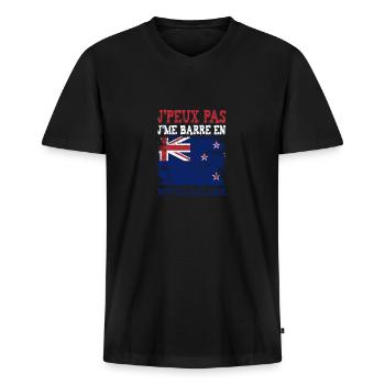 Ich kann nicht, ich bin in Neuseeland - Männer Premium Bio T-Shirt mit V-Ausschnitt - Schwarz - Vorne - Nico (187cm)